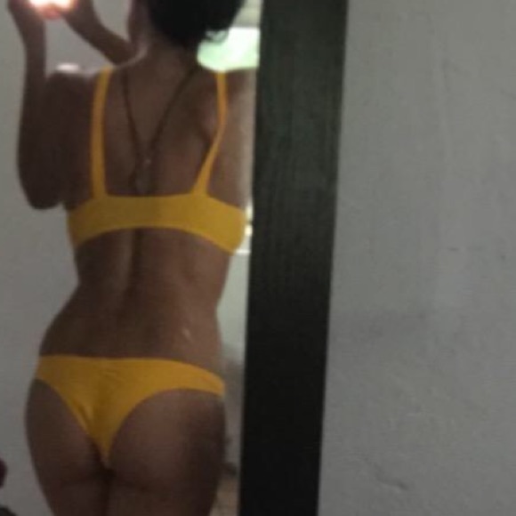 Mustard Tie Knot Front Rushed Back Swimsuit - Picture 4 of 5